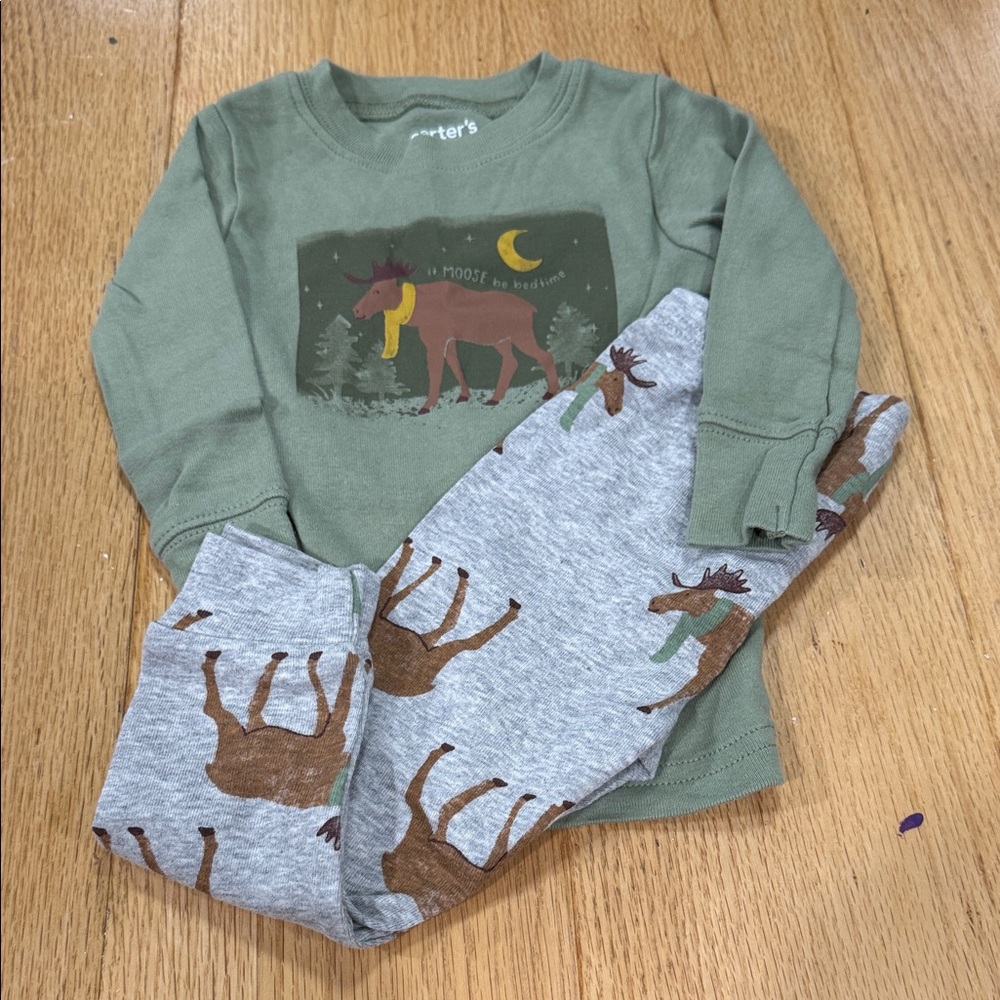 Carter's Green and Gray Moose Pajama Set